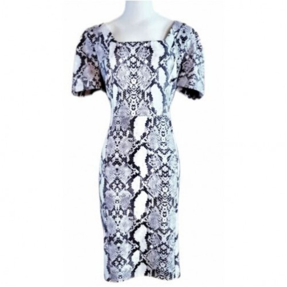 New ALESSANDRA BELLE Gray White Snake Snakeskin Print Dress  8 10 12 14 16 NWT
